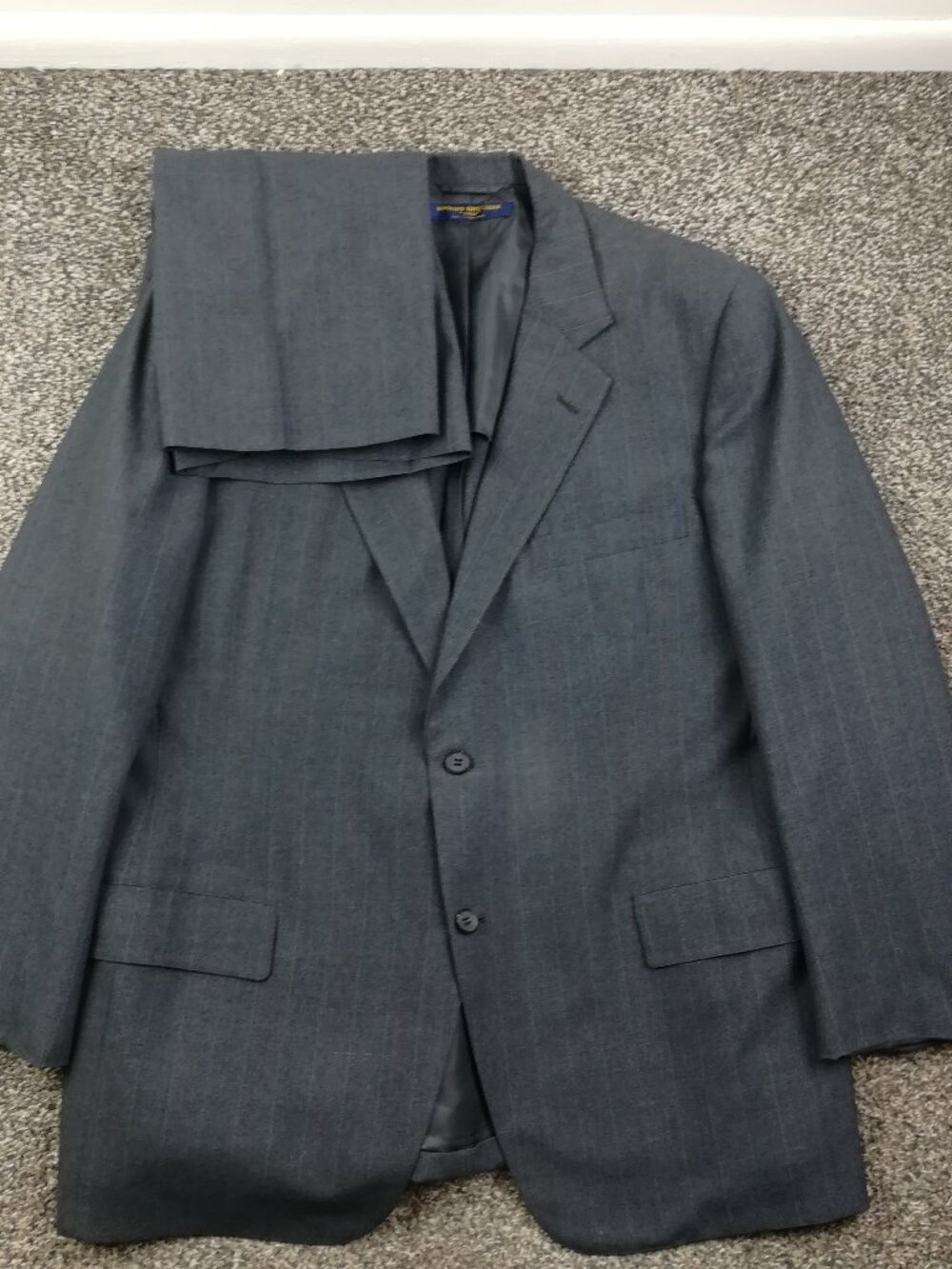 Vintage Brooks Brothers 45R Wool Pinstripe 2 PC Suit Red White Blue 38x30 USA